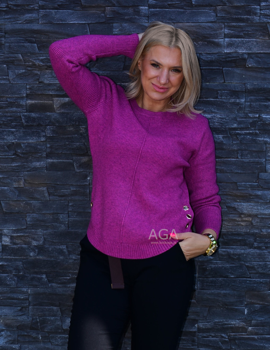 Sweter 067837SZ w prążki z napami ozdobnymi z boku