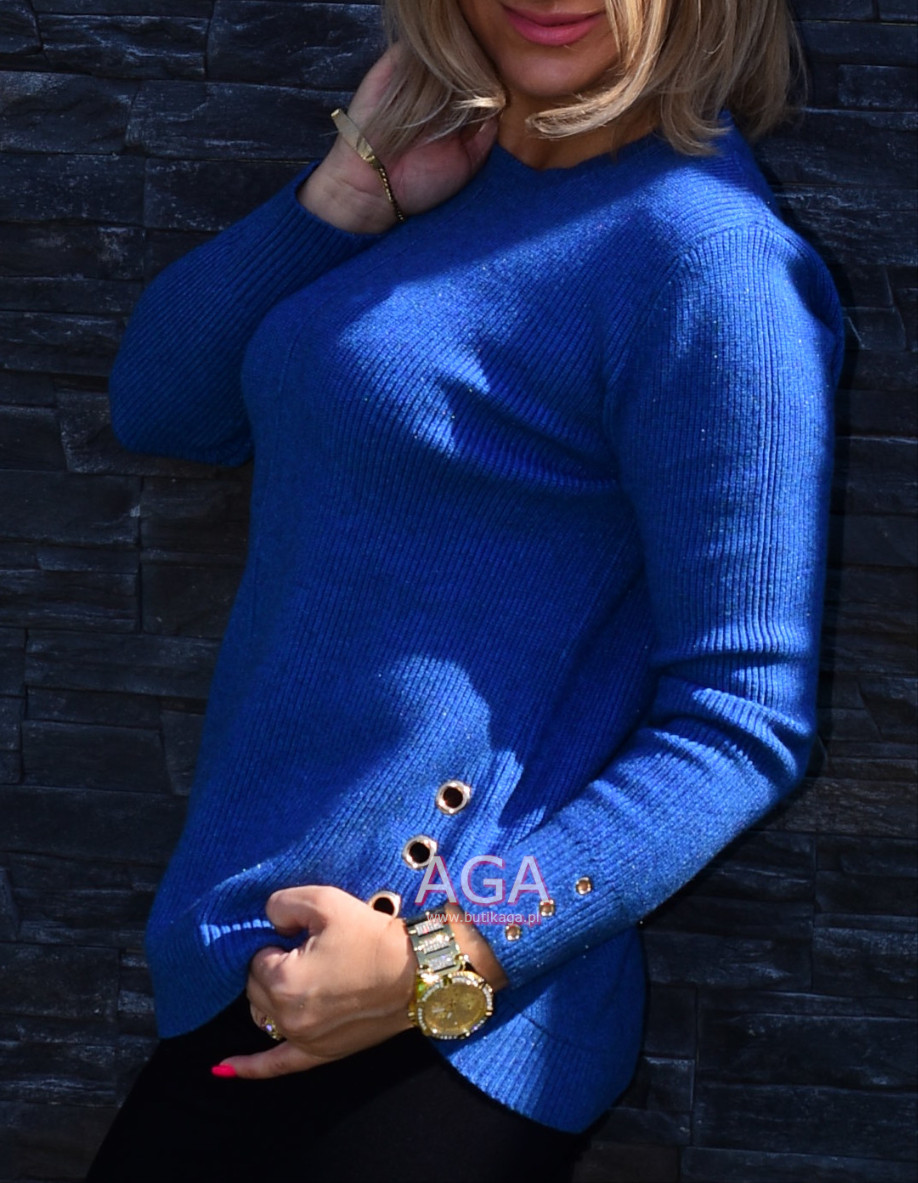 Sweter 067837SZ w prążki z napami ozdobnymi z boku - obrazek 6