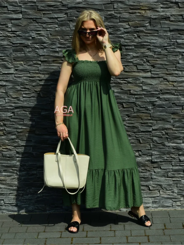 Sukienka AMYZA z gumkami w biuście - Khaki