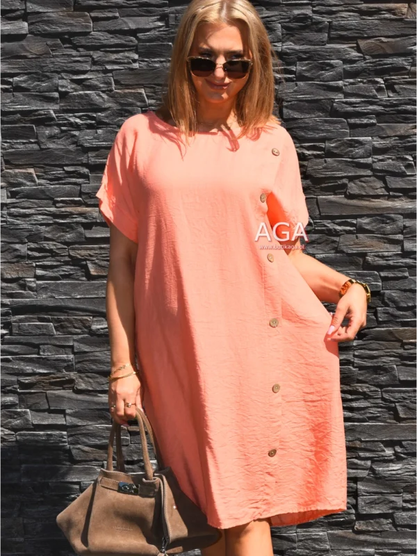 Wakacyjna sukienka ANEVA z wiskozy z guzikami