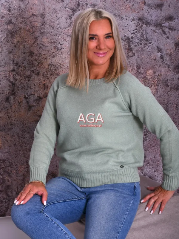 Sweter KRYS wykończony ściągaczami - mięta