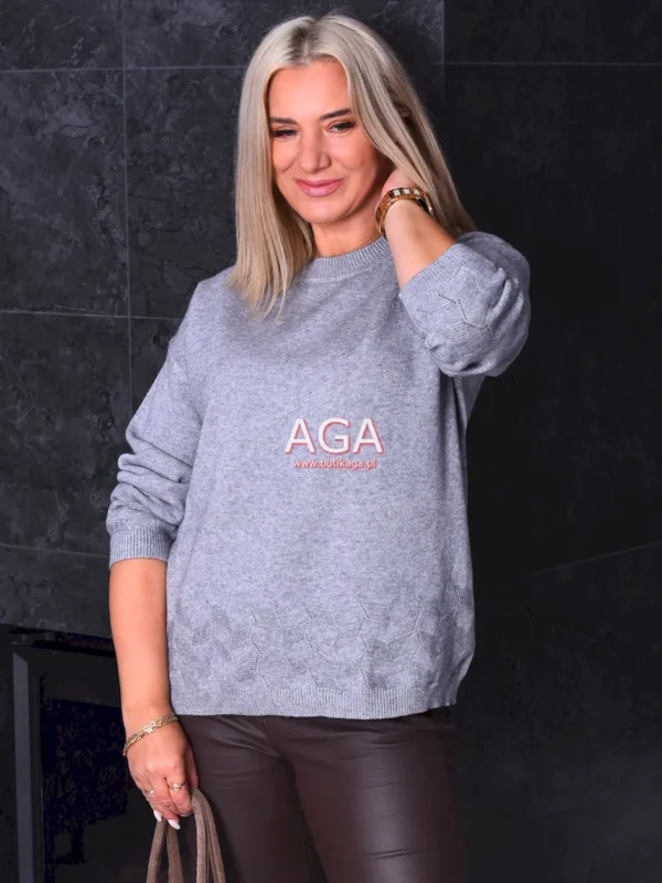 Sweter KARLA ze wzorem na dole - szary jasny