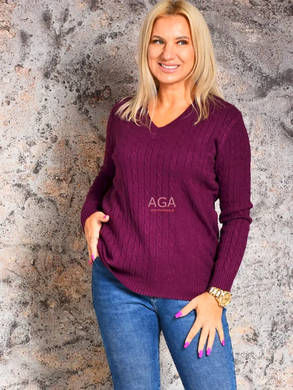 Sweter w warkocze dekolt serek ADA