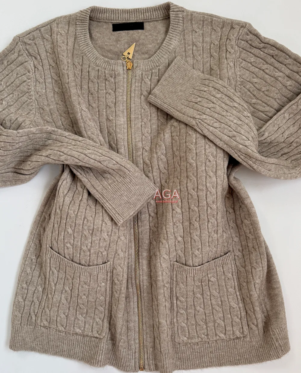 Sweter w warkocze zapinany na zamek GUSTA - obrazek 14